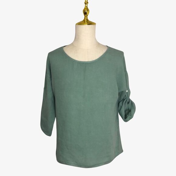 Terzo Millennio Small Linen Italy Blouse Tunic Top Long Sleeve Buttons Roll Up - Picture 2 of 14